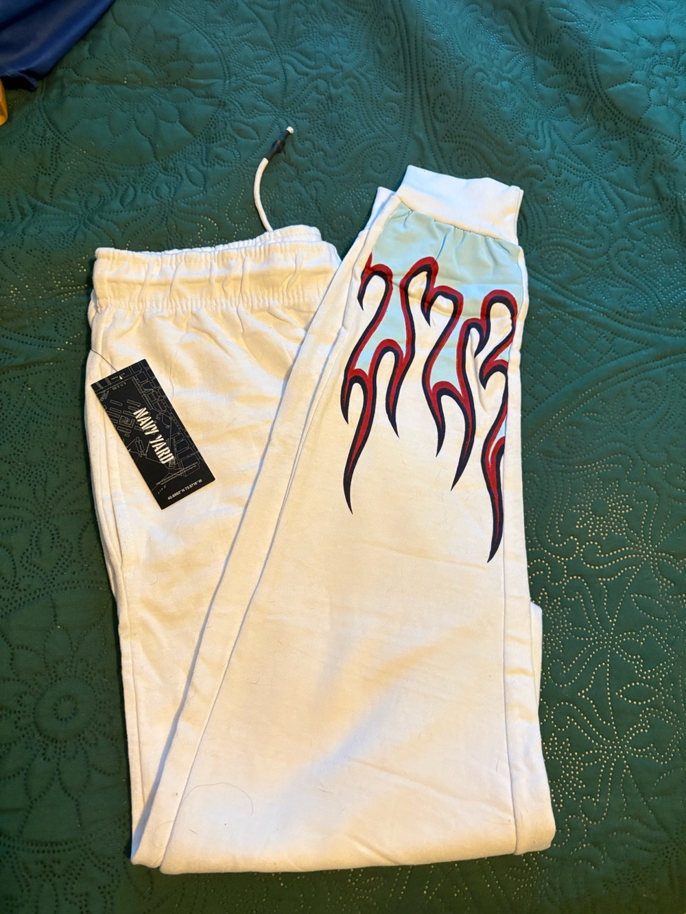 Navy Yard  White Flame-Trim Joggers